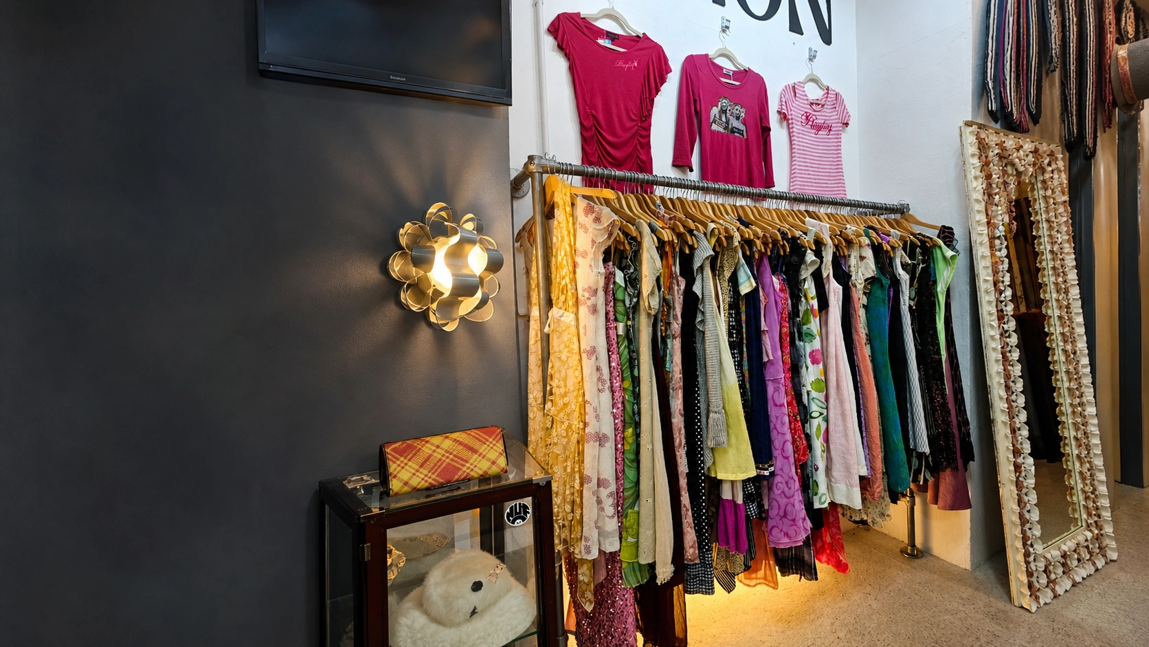 Vintage clothing selected at a market in Thailand